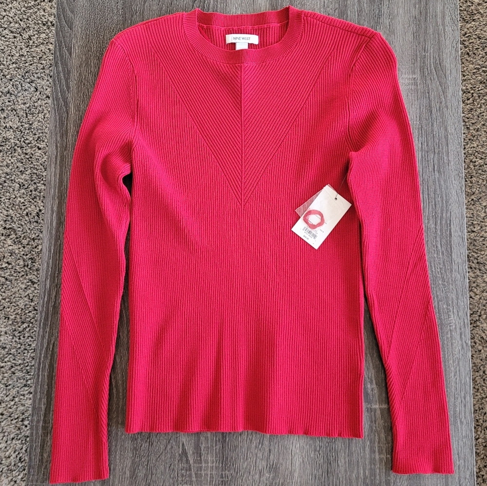 NWT Nine West Red Ribbed Sweater